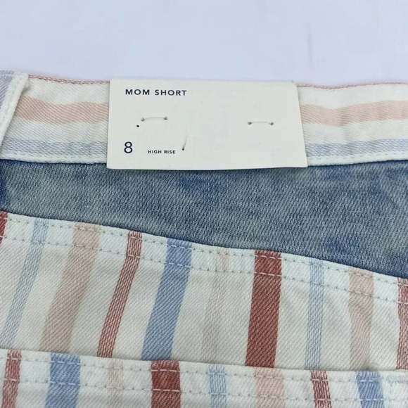 NWT American Eagle AE High Rise Mom Jean Shorts Denim Pastel Striped Raw Hem 4 - Picture 6 of 8